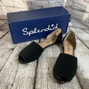 Splendid Womens Black Open-Toe Flats Sz 8  Akron Kid Suede Leather